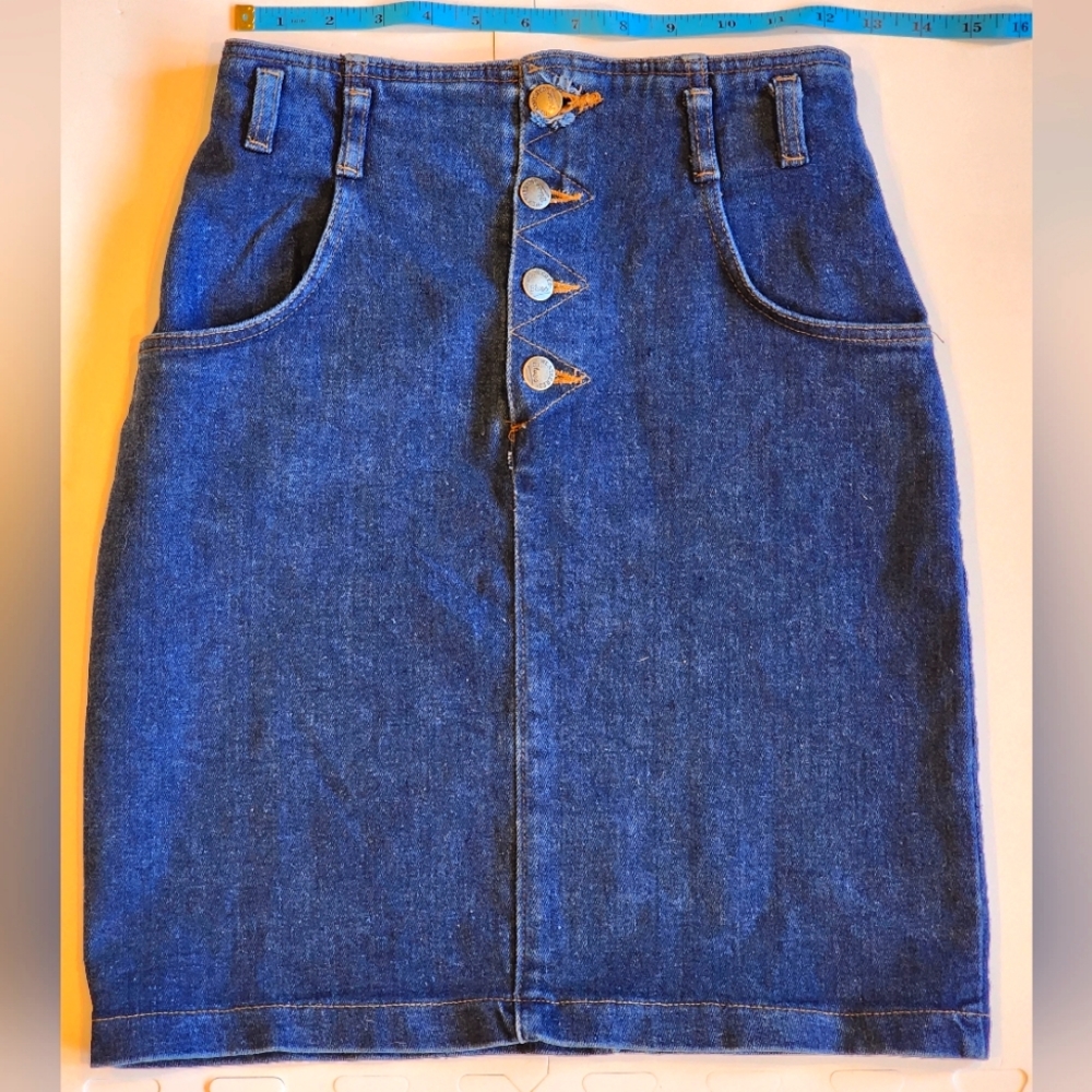 Jean high waisted vintage skirt weathered blues